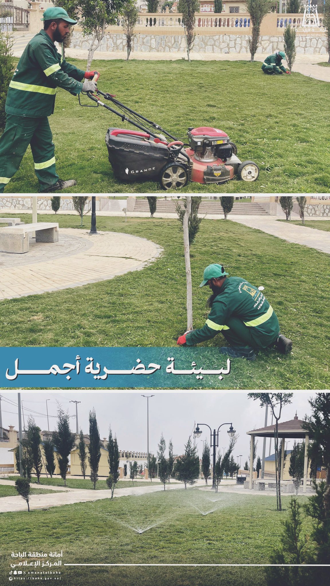 Lawn maintenance and trimming in parks and gardens